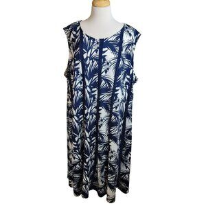 Avenue Sheath Dress, Women 26/28, Navy Blue & White Palm Print, Pockets, EUC